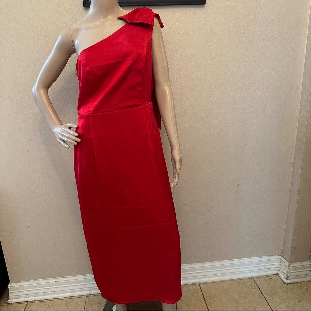 New York & Company Vibrant Red One-Shoulder Dress